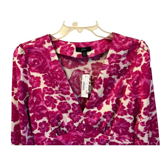New! J.Crew Size 0 Pink Floral V-Neck Top Blouse - Picture 5 of 12